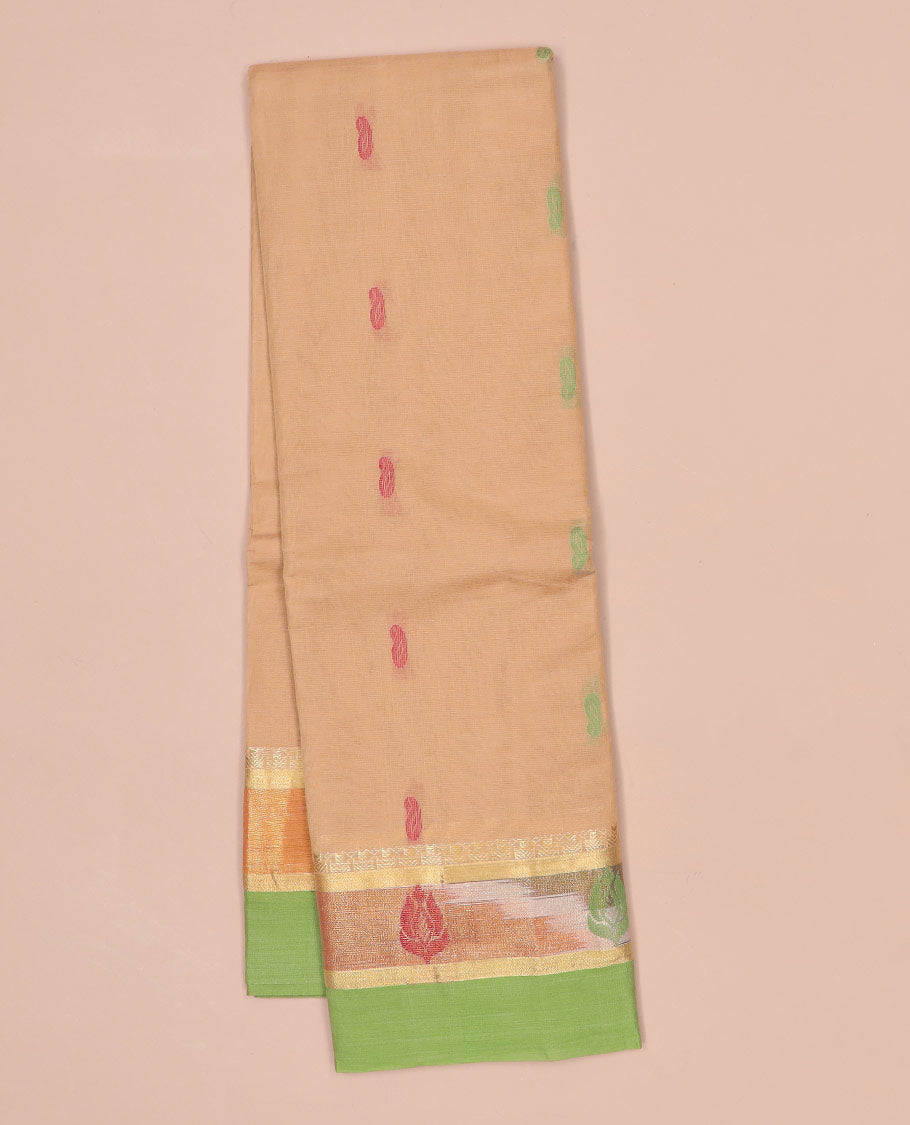 Sandal kanchi cotton saree with buttas, contrast unique design border & intricate design pallu