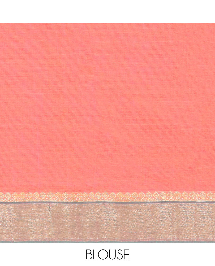 Pink kanchi cotton saree with buttas, contrast floral border & floral design pallu