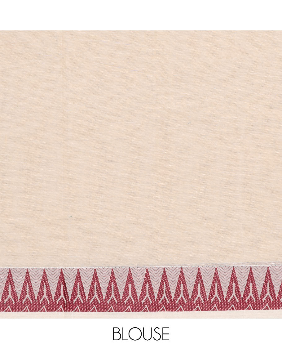 Cream kanchi cotton saree with buttas, temple border & floral & paisley pallu