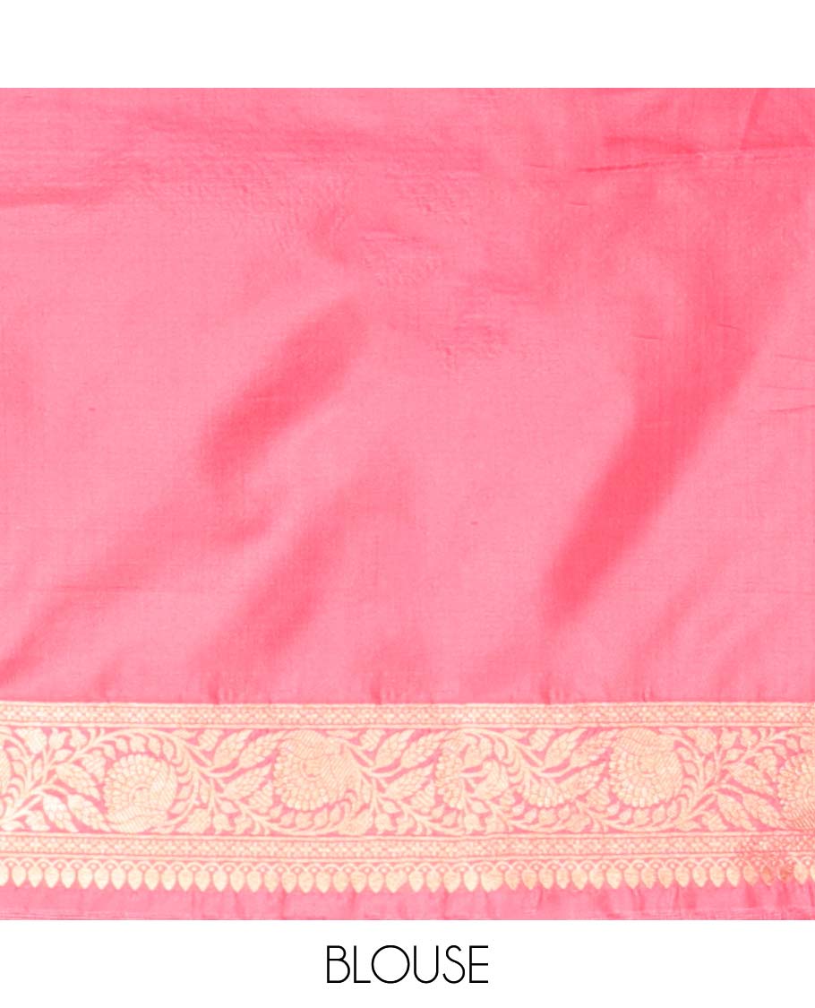 Pink jaal jacquard banarasi silk saree, floral creeper border & floral jaal pallu