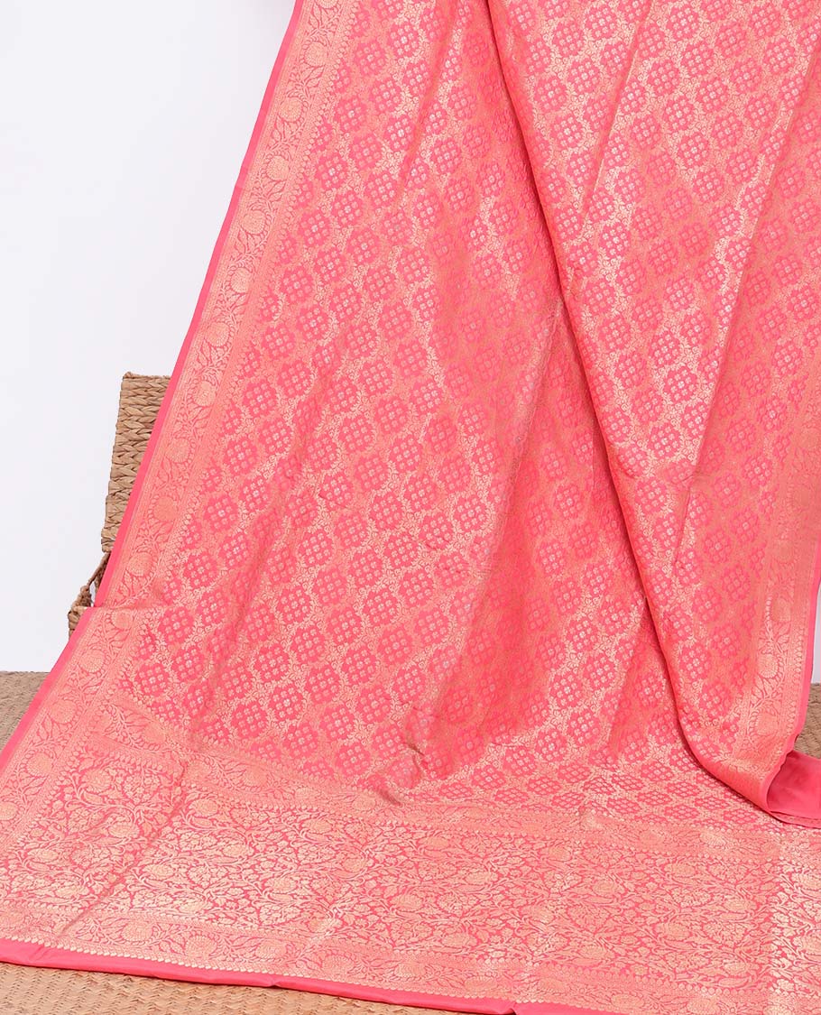 Pink jaal jacquard banarasi silk saree, floral creeper border & floral jaal pallu