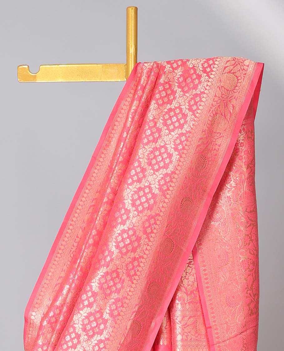 Pink jaal jacquard banarasi silk saree, floral creeper border & floral jaal pallu
