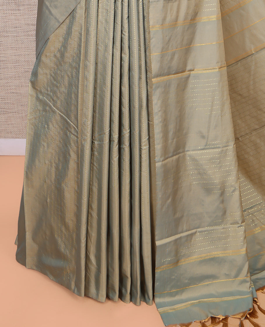 Borderless Pale Grey Arani Saree, Crafted with Zari Stripes, a Self-Pallu, and a Matching Blouse