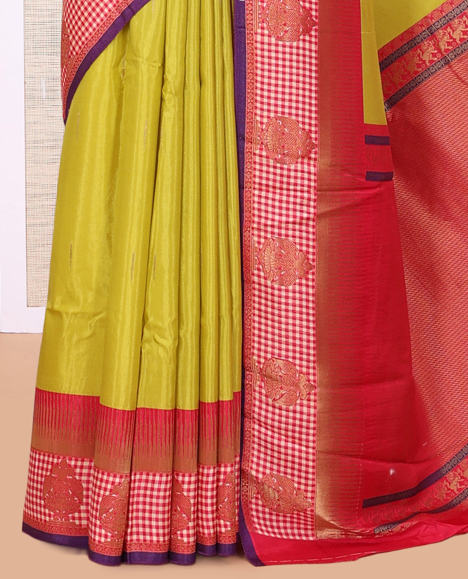 Parrot Green Raindrop Butta Semi-Mysore Silk Saree