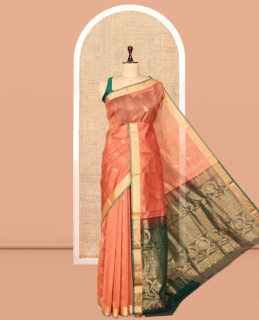 Peach Zari Design Silk Cotton Saree