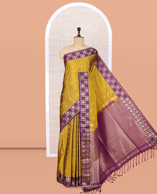 Mustard Zari Buttas Budget Silk Saree