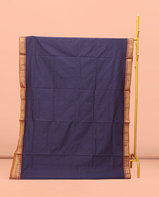 Blue Striped Poly Cotton Saree