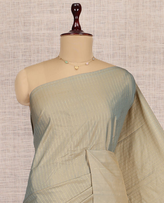 Borderless Pale Grey Arani Saree, Crafted with Zari Stripes, a Self-Pallu, and a Matching Blouse