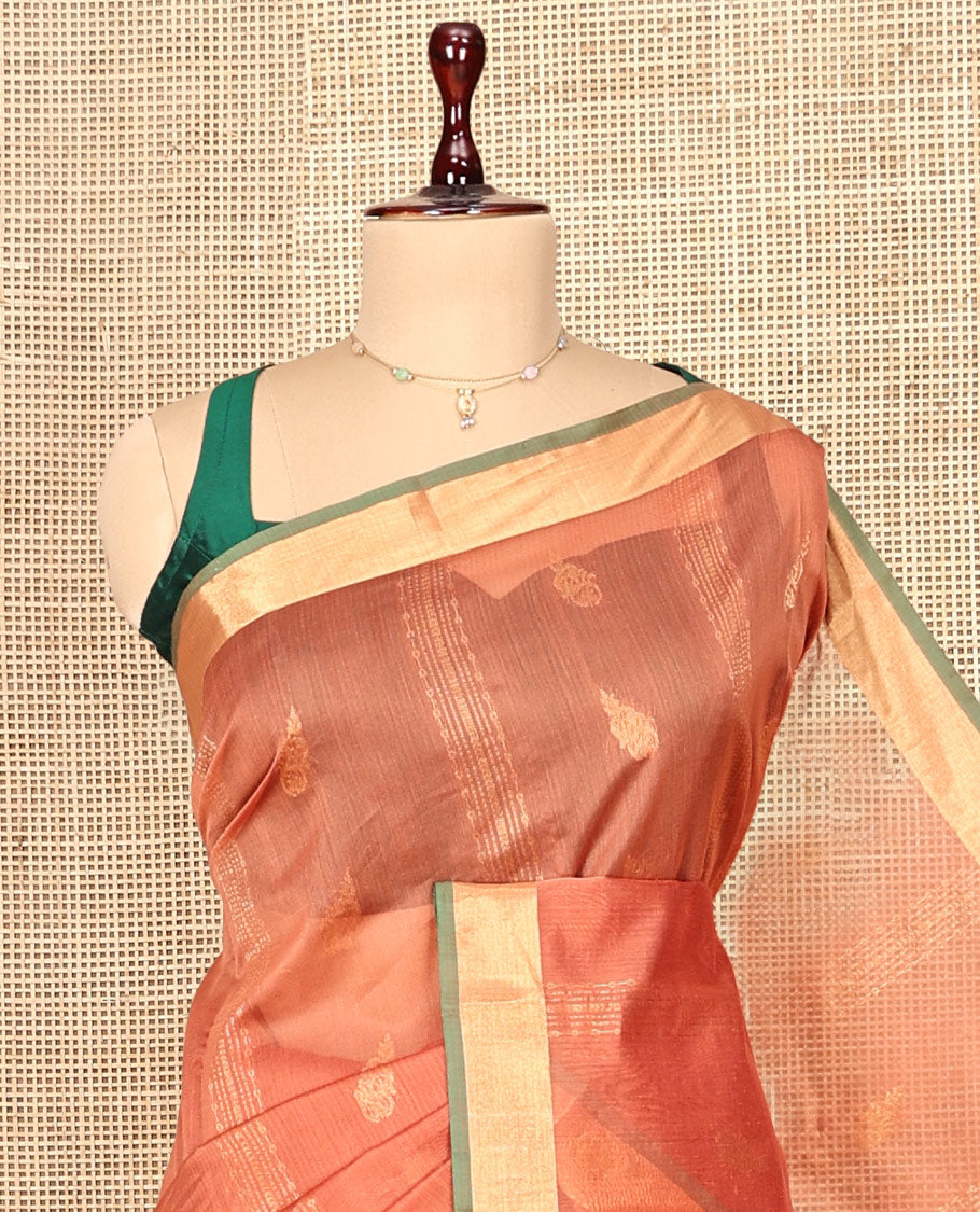 Peach Zari Design Silk Cotton Saree