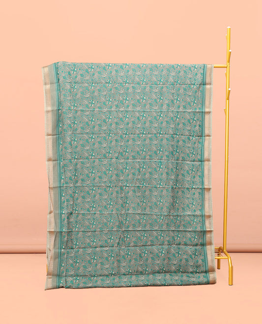 Grey Kanchi Cotton Saree, Embellished with Floral Print All Over Its Body, Complemented by Contrast Traditional Border, Pallu of Floral Designs, and Paired with a Matching Blouse
