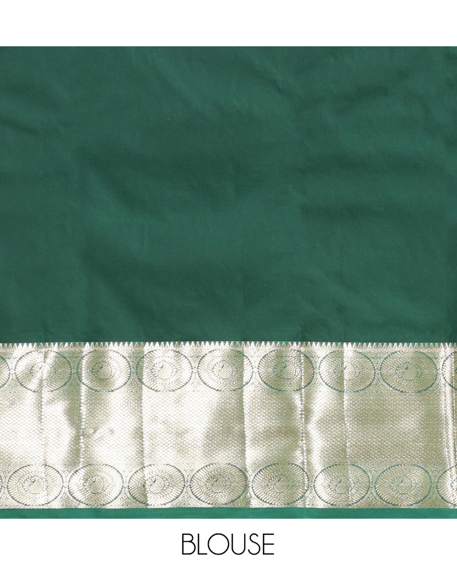 Mustard Budget Silk Saree, Decorated with Zari Buttas, Complemented by a Contrast Traditional Zari Border, Grand Jaal Pallu, and Contrast Blouse