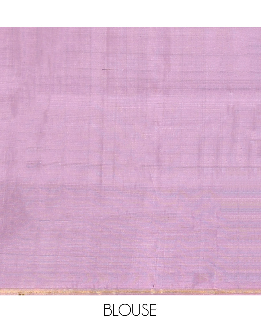 Purple Mayuri Lite Silk Mix Saree, Adorned with Muthu Stripes, Complemented by a Contrast Yaanai Zari Border, an Intricate Pallu, and a Contrast Blouse
