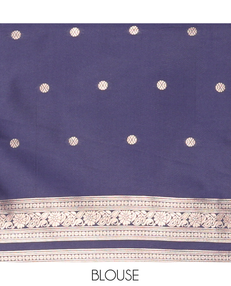 Purple Elite Soft Silksaree Features Buttas, Contrast Rettai Pettu Border, Paisley Pallu, Contrast Blouse