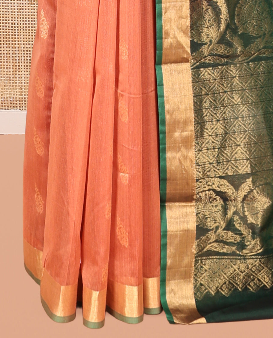 Peach Zari Design Silk Cotton Saree