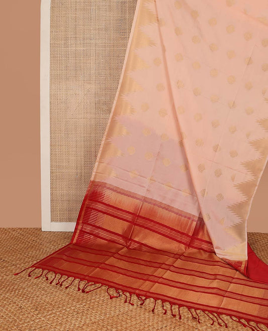Baby pink floral motifs soft silk saree with self temple border & bhavanji pallu