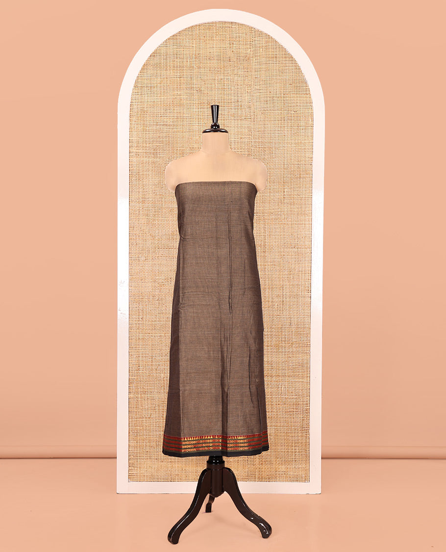 Grey Mercerised Cotton Material Chudidar Set, Adorned with Rudraksham-Temple Bordered Top, a Mercerised Cotton Bottom, and Paired with a Matching Mercerised Cotton Rudraksham-Temple Bordered Dupatta