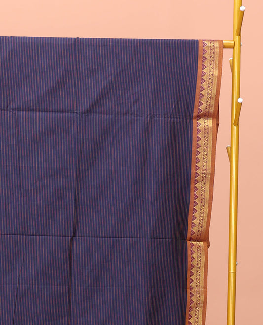 Blue Striped Poly Cotton Saree