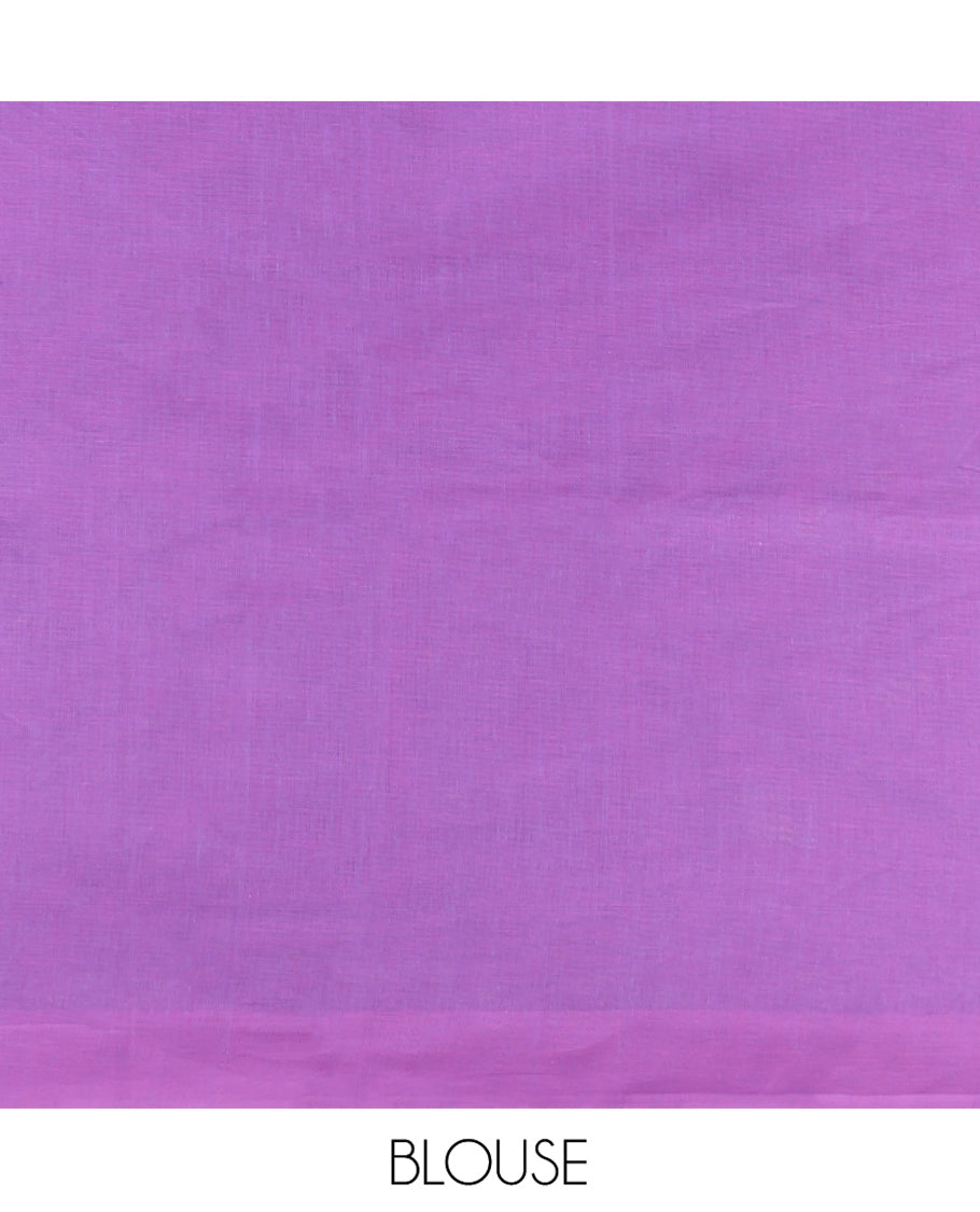 Violet Coimbatore Cotton Saree, Featuring Flower Buttas on Its Body, a Subtle Self-Border, Pallu of Floral Design, and Paired with a Matching Blouse
