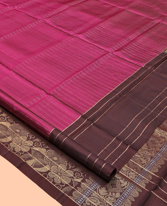 Magenta Mayuri Lite Silk Mix Saree, Mesmerized with Zari Stripes, Contrast Kambi Kolam Motif Border, Pallu of Floral Designs, and a Contrast Blouse