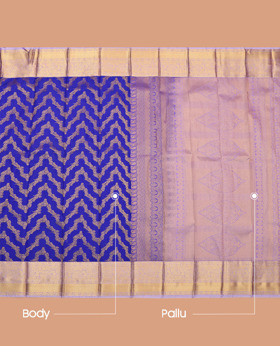 Blue Budget Silk Saree, Beautifully Bedecked with Jaal Jacquard Design on its Body, Complemented by Contrast Traditional Zari Border of Floral Creeper Design, Intricately Designed Pallu, and Paired with a Contrast Blouse