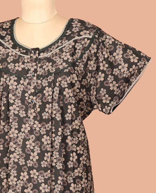 Dark Grey Cotton-Blended Nighty