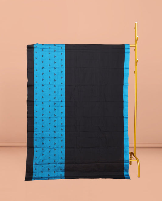 Black Plain Narayanpet Cotton Saree, Complemented by Contrast Temple Border, Striped Pallu, and Comes Without a Blouse