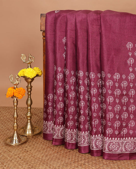 Purple pathik style butta printed khadhi silk saree with pathik printed border & printed pallu along with printed blouse