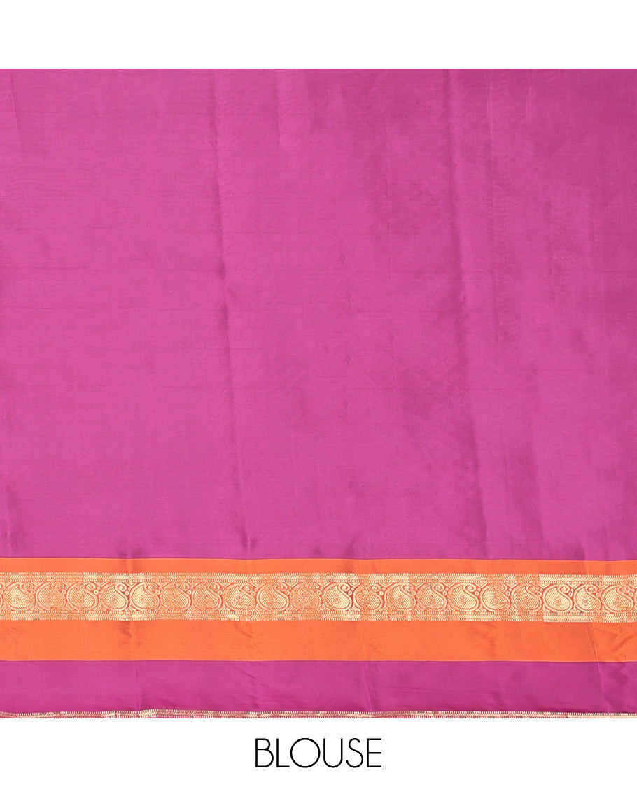 Pink Vasundhara Lite Silk Mix Saree, Woven with Buttas, a Contrast Border of Thazampoo Rekku, Banaras, Muthu, and Manga Designs, Grand Pallu, and a Contrast Blouse