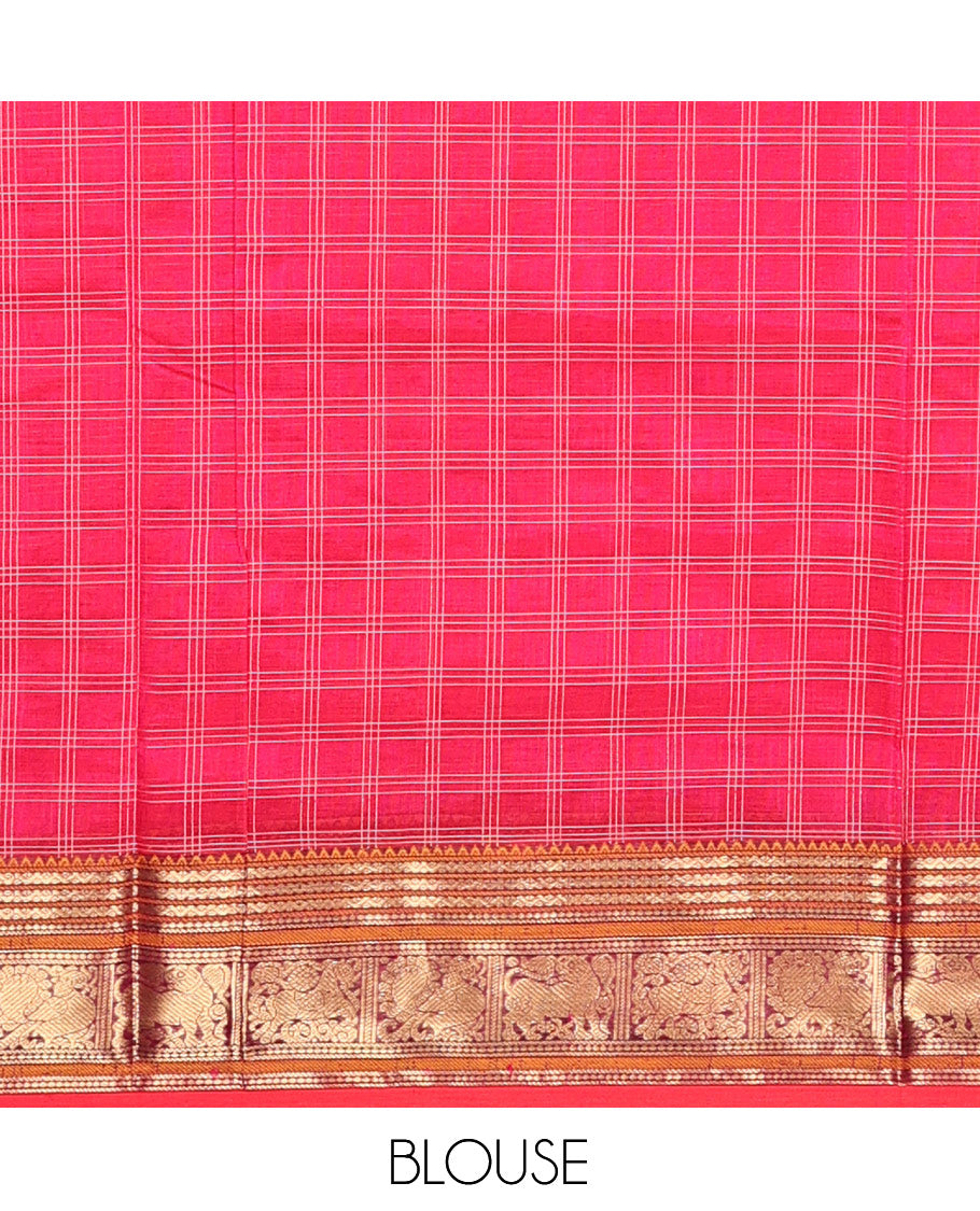Pink Buttas Enclosed Checked Kuppadam Silk Saree, a Yazhi Border, Grand Pallu, a Matching Blouse