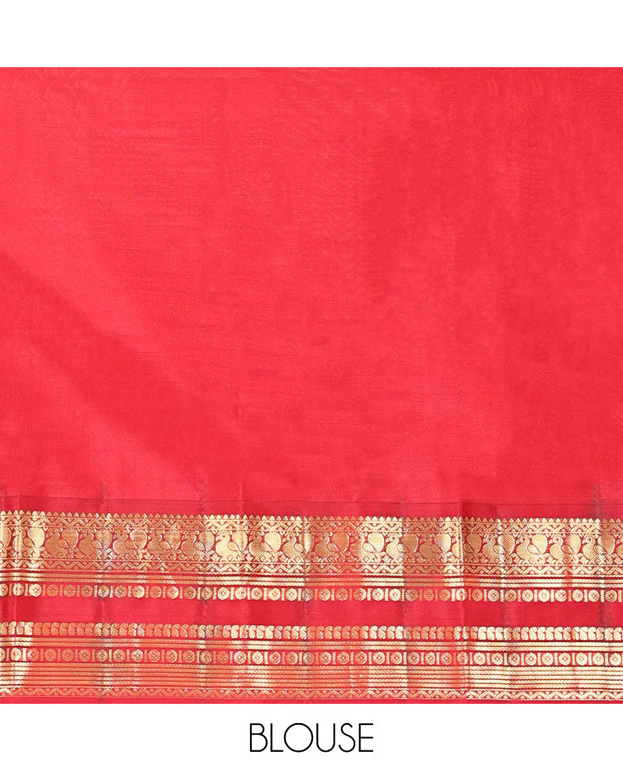 Blue Vasundhara Silk Saree, Crafted with Zari Buttas, Complemented by a Contrast Border of Rekku, Neli, Manga, and Mayil Designs, Intricate Pallu, and a Contrast Blouse
