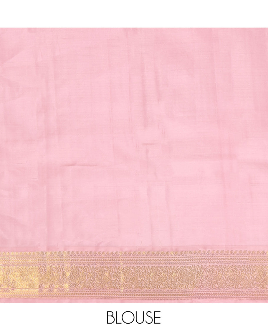 Maroon Vasundhara Silk Saree, Embellished with Zari Buttas All Over Its Body, Complemented by a Contrast Border of Manga, Banaras, Muthu, Neli, and Mayil Designs, Grand Pallu, and Paired with a Contrast Blouse