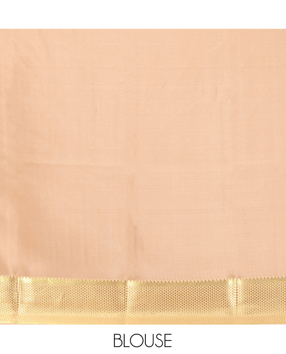 Blue Zari-Checked Mysore Silk Saree, Complemented by a Contrast Traditional Zari Border, Grand Pallu, and a Contrast Blouse
