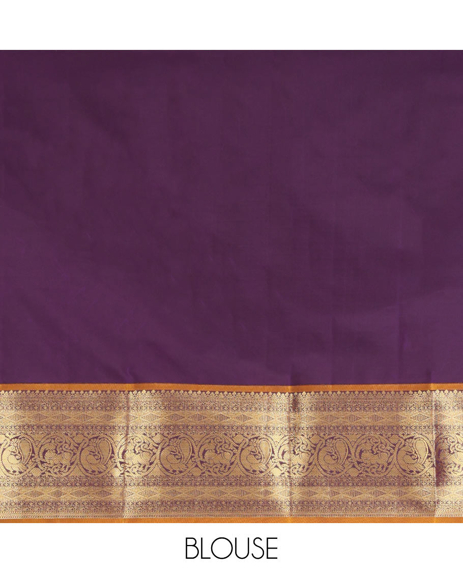 Yellow Vasundhara Lite Silk Mix Saree, Sparsely Woven with Zari Buttas, a Contrast Border of Mayil and Yaali Designs, Grand Pallu, and a Contrast Blouse