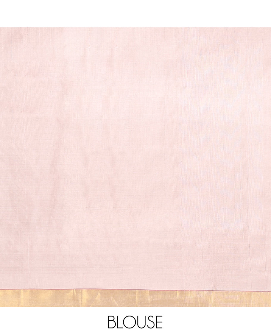 Light Sandal Uppada Silk Saree, Sparsely Woven with Floral Buttas on Its Body, Highlighted by a Contrast Zari Bavanji Border, Pallu of Floral Designs, and Paired with a Matching Blouse