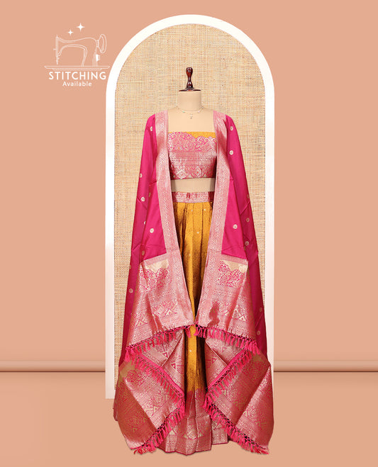 Yellow-Pink Banaras Half-Saree
