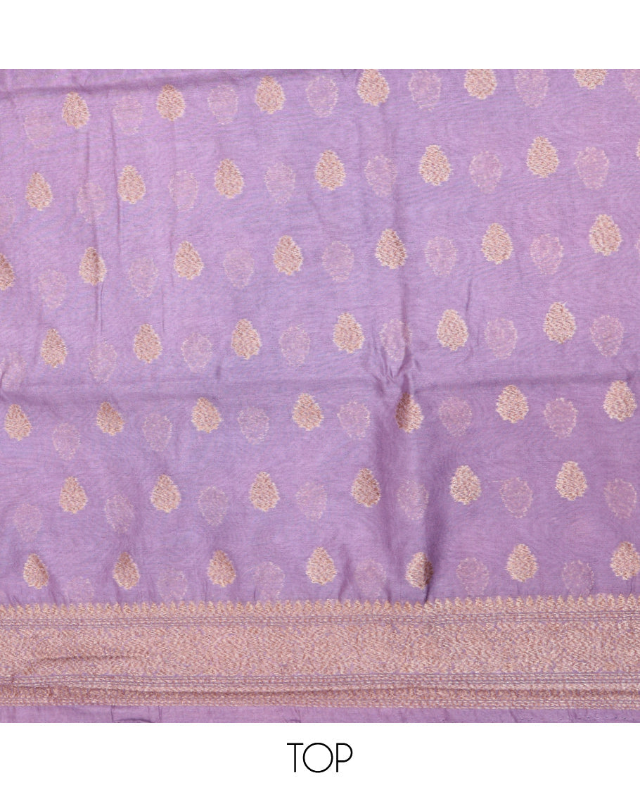 Lavender Material Churidar Set, Sparsely Threaded with Zari Buttas on Its Chanderi Silk Top, a Plain Bottom, and Floral Jaal Dupatta