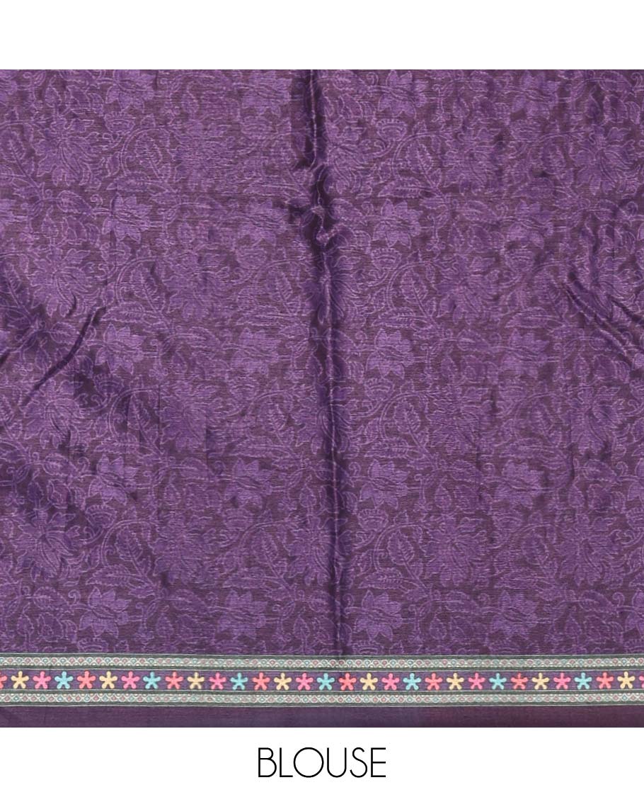 Purple geometric and paisleys printed with mirror work masakali saree, self-border, printed and mirror work pallu, and a matching blouse