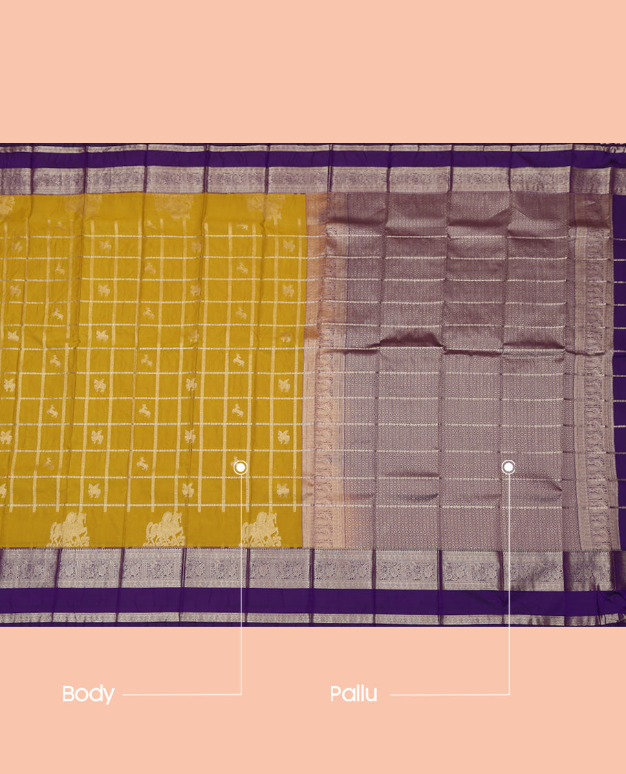 Yellow Checks Budget Silk Saree