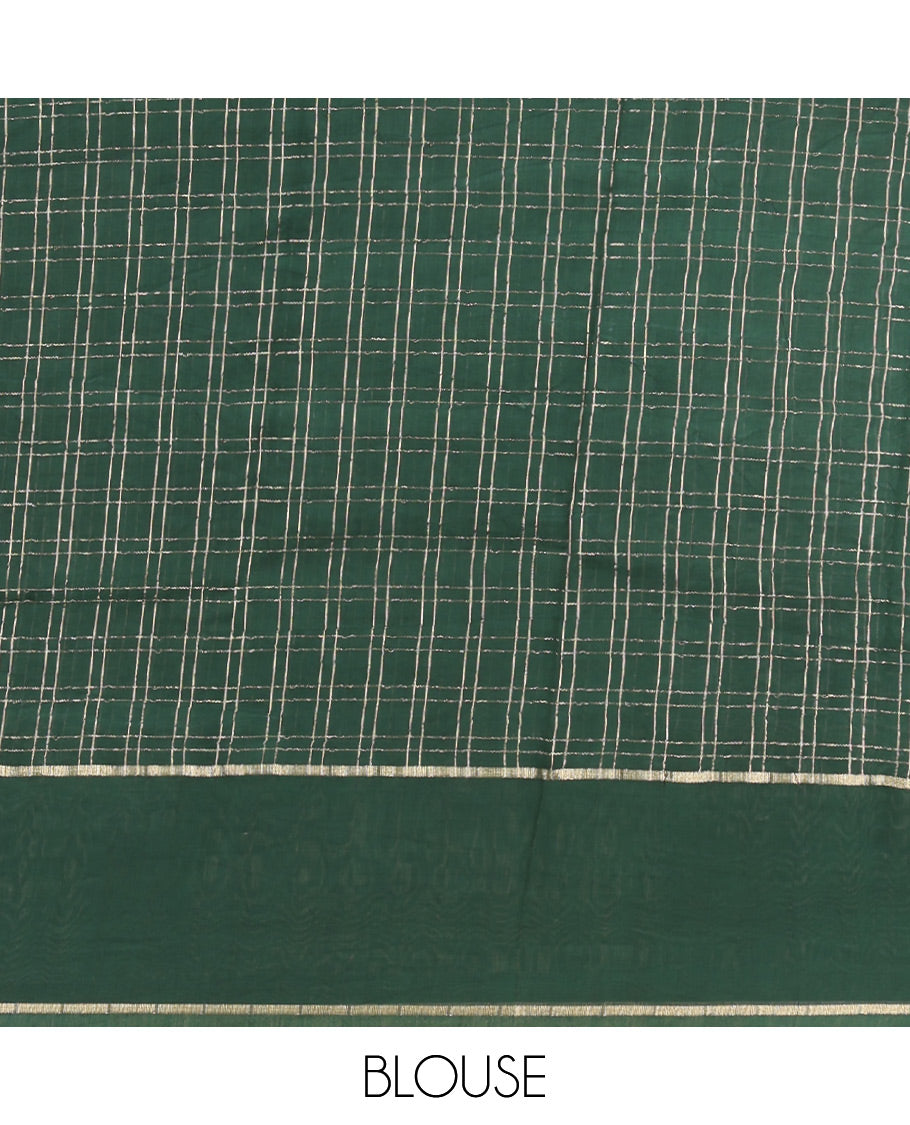 Mustard Assam Silk Saree, Styled with Zari Checks, Complemented by Contrast Zari Border,  Zari Woven Pallu, and Contrast Blouse