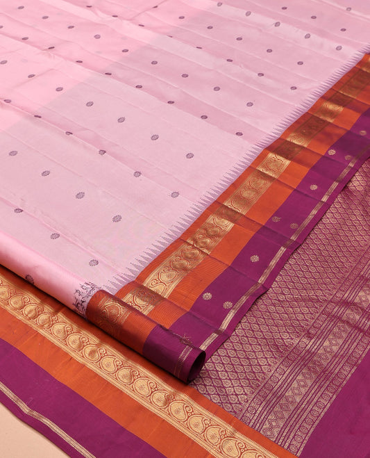 Pink Vasundhara Lite Silk Mix Saree, Woven with Buttas, a Contrast Border of Thazampoo Rekku, Banaras, Muthu, and Manga Designs, Grand Pallu, and a Contrast Blouse
