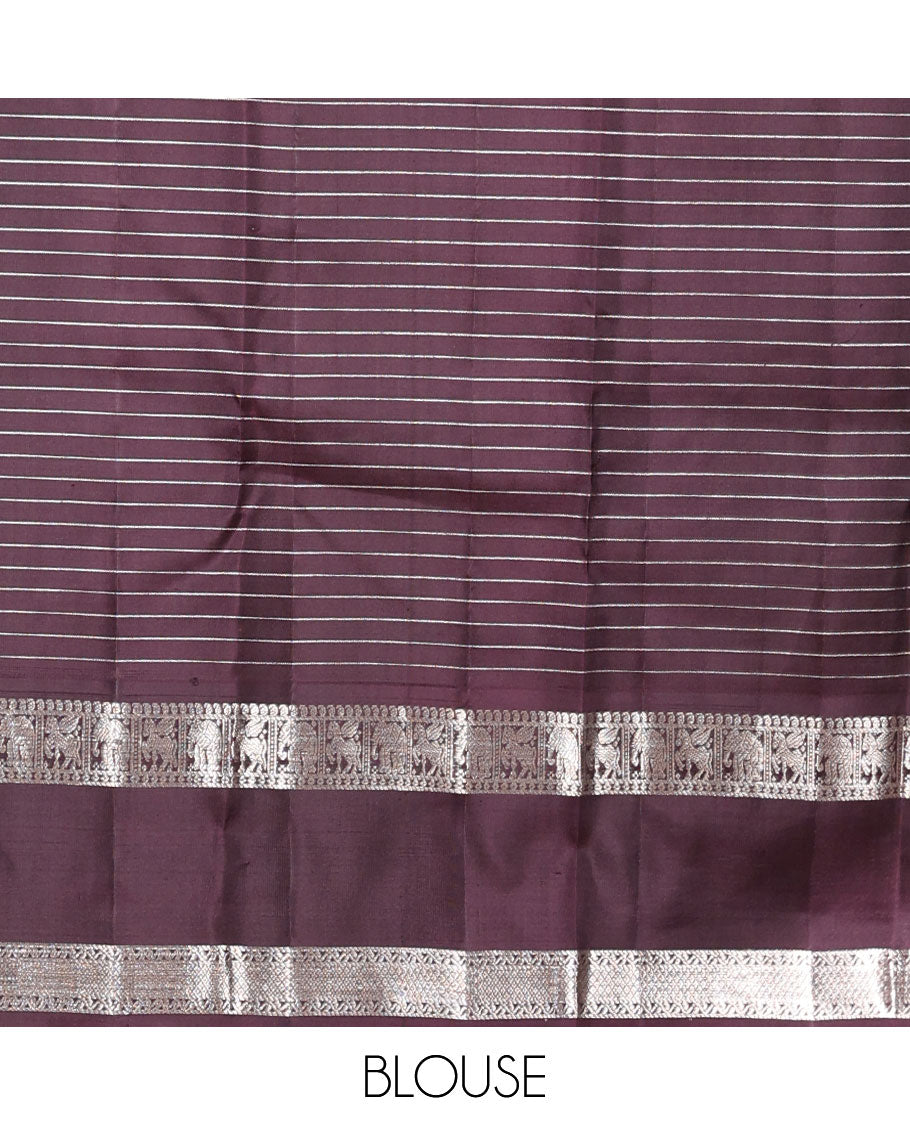 Pink checked kancheepuram silk saree with contrast traditional zari border & intricate jaal zari pallu
