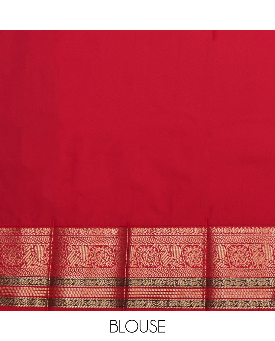 Purple Budget Silk Saree, Decorated with Zari Buttas All Over Its Body, Complemented by a Contrast Traditional Zari Design Peacock-Chakram Border, Grand Jaal Pallu, and Paired with a Contrast Blouse