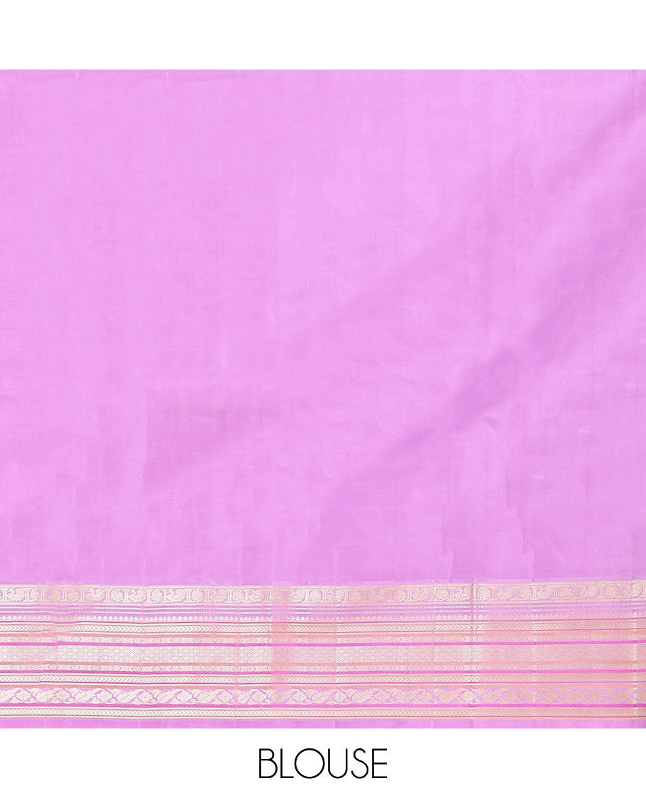 Orange buttas kancheepuram silk saree with contrast intricate zari design border & floral design pallu
