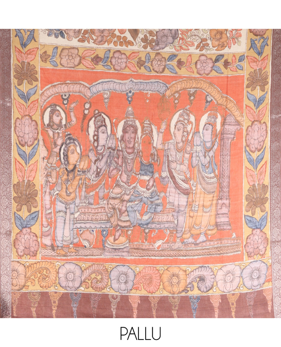 Off-White Kalamkari Printed Fancy Tussar Saree