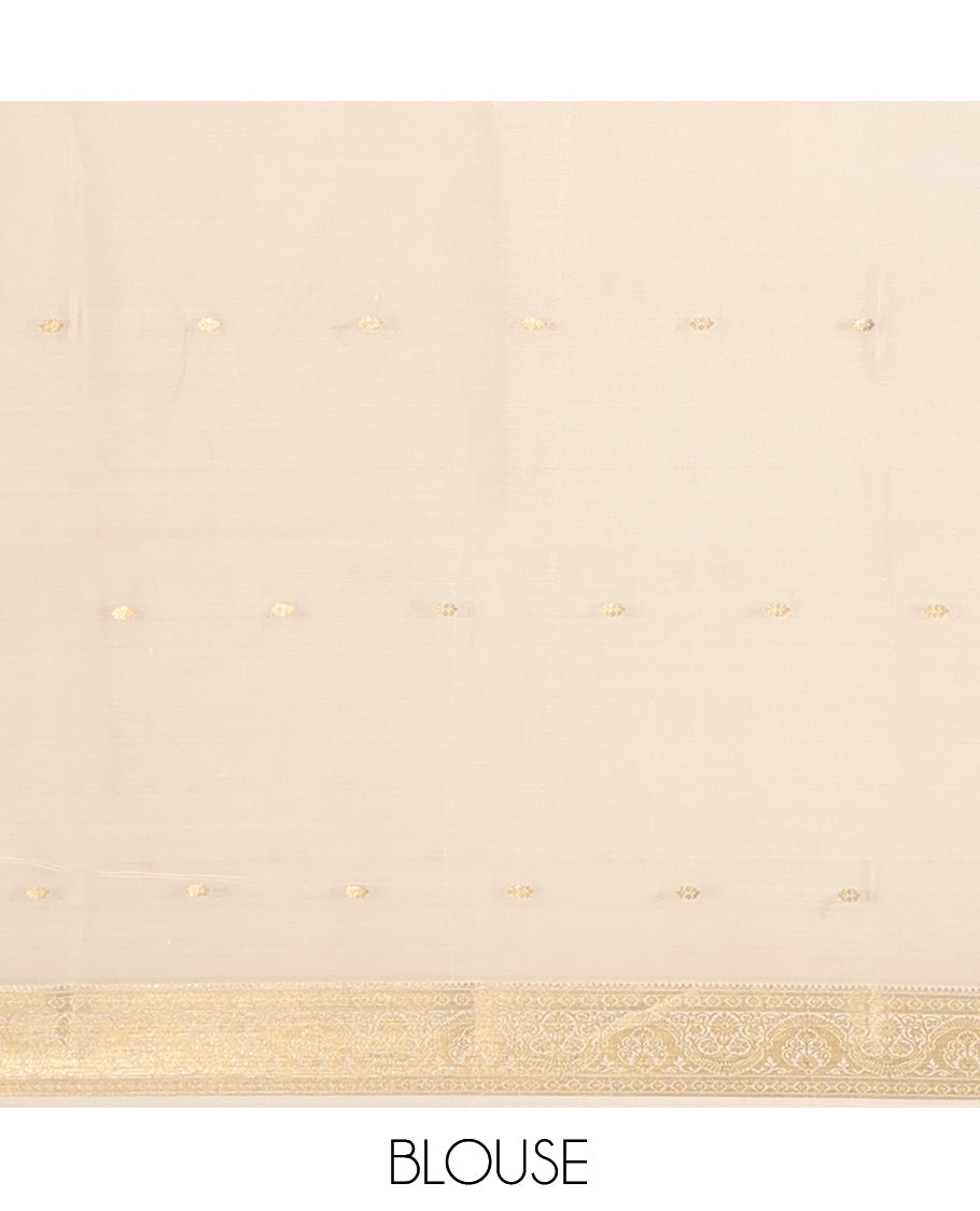 Orange Zari Buttas Mysore Silk Saree, Complemented by a Contrast Traditional Zari Border, Zari Design Pallu, and a Contrast Blouse