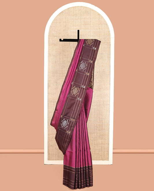Magenta Mayuri Lite Silk Mix Saree, Mesmerized with Zari Stripes, Contrast Kambi Kolam Motif Border, Pallu of Floral Designs, and a Contrast Blouse