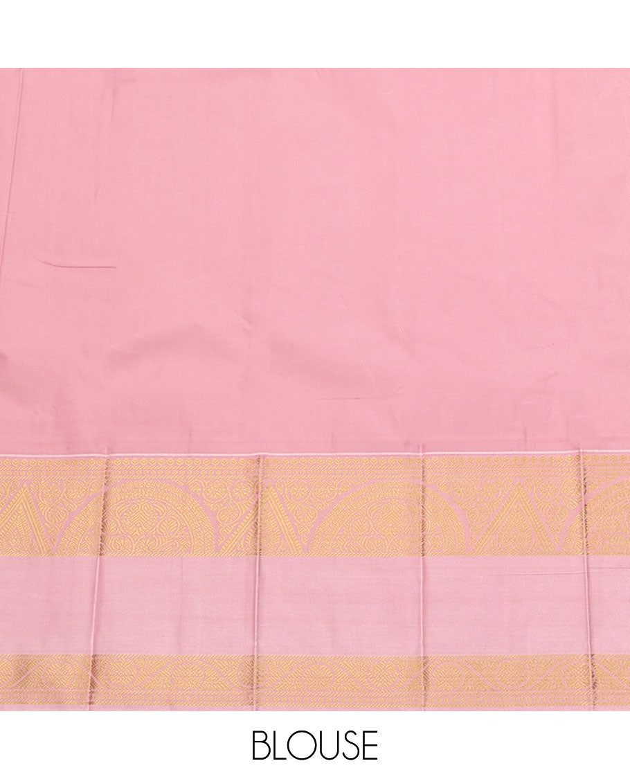 Orange Budget Silk Saree, Adorned with Zari Buttas and Stripes All Over Its Body, Complemented by a Contrast Traditional Zari Design Rettai Pettu Border, Sparsely Woven Jaal Pallu, and Paired with a Contrast Blouse