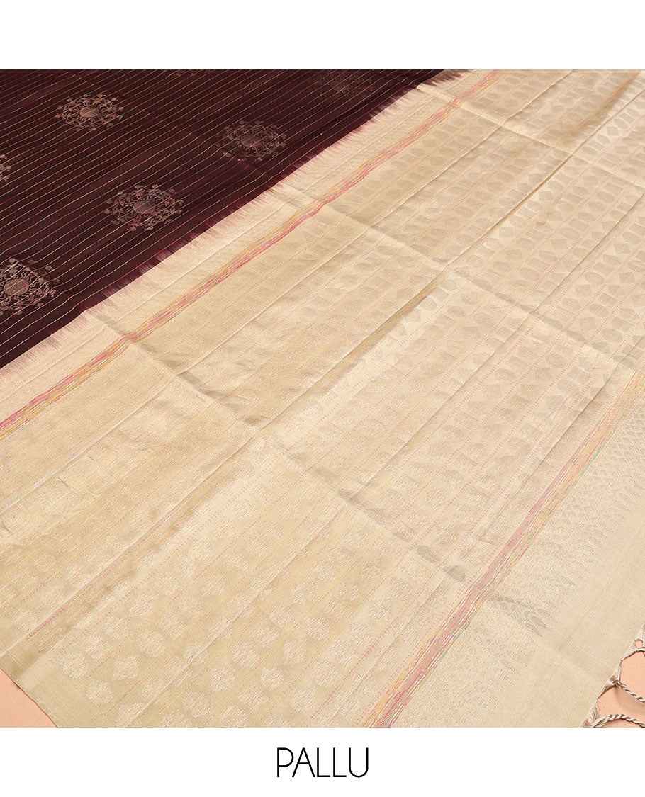 Borderless Brown-Pista Green Mayuri Lite Silk Mix Saree