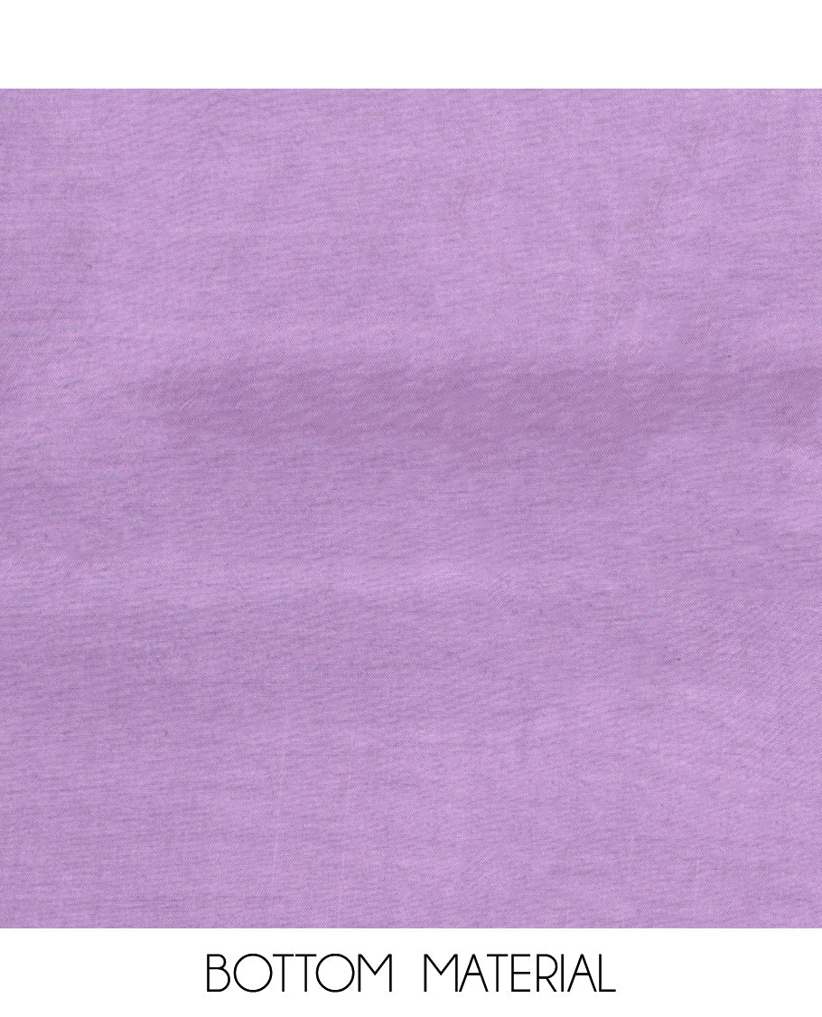 Lavender Material Churidar Set, Sparsely Threaded with Zari Buttas on Its Chanderi Silk Top, a Plain Bottom, and Floral Jaal Dupatta