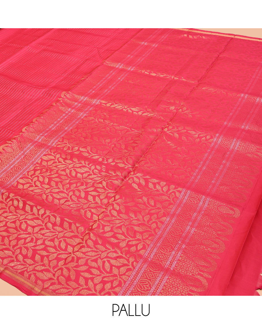 Pink Mayuri Lite Silk Mix Saree, Prettified with Muthu Stripes, a Zari Floral Border, Floral Vine Pallu, and Matching Blouse